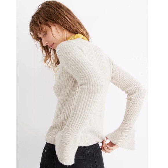 Madewell Ruffle Cuff Oatmeal Ribbed Sweater - Picture 1 of 12